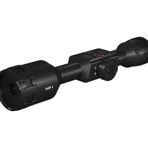Black ATN ThOR 4 rifle scope with detailed control buttons, featuring branding and adjustment dials for firearms enthusiasts in Casey, Iowa.