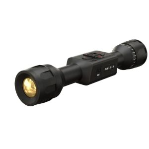 Tactical black rifle scope with cylindrical ends and a central control unit featuring buttons, labeled "Thor LTV 3-9x," against a white background.