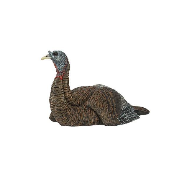 Realistic turkey decoy with detailed brown and gray feathers, and a red throat on a white background.