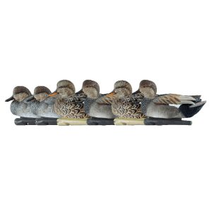 Not relevant to firearms and ammo; the image shows six detailed duck decoys with brown, gray, and black feather patterns arranged in a row.