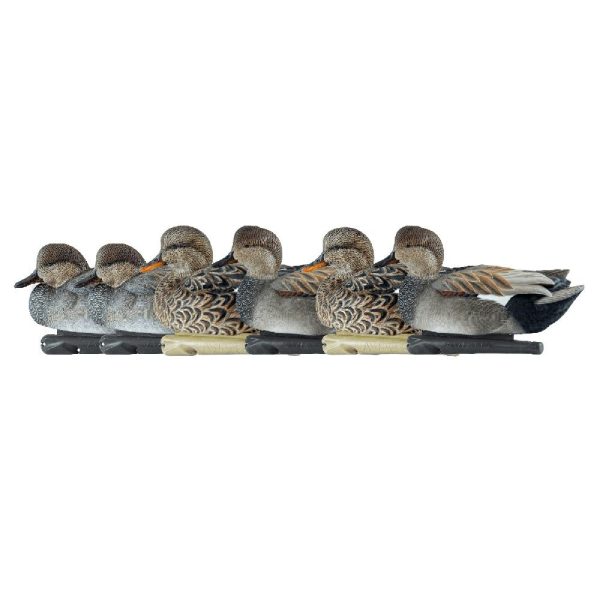 Not relevant to firearms and ammo; the image shows six detailed duck decoys with brown, gray, and black feather patterns arranged in a row.