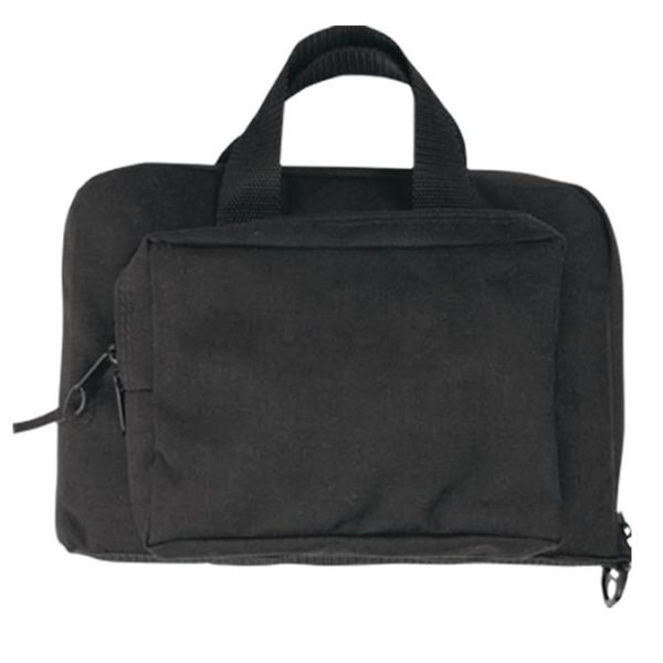 Black firearm and ammo bag with carrying handles, featuring a front zippered pocket, suitable for use in casey, iowa.