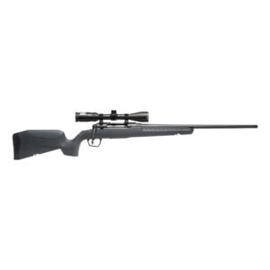 A dark green hunting rifle with scope, featuring a textured stock and matte black metal barrel and components.