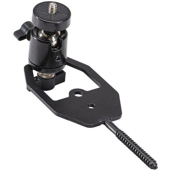 Black firearm accessory mount with a screw-in spike, showcasing adjustable components, metal construction, and glossy finish.