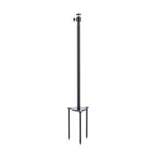 Black telescopic stand with four pointed legs and adjustable top knob.