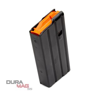 Black duramag ss magazine with orange follower for. 350 legend ammunition.