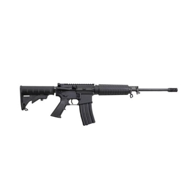 Black semi-automatic rifle with adjustable stock and ribbed grip, photographed on a white background.