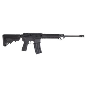 Black semi-automatic rifle with adjustable stock and textured grip, set against a white background.