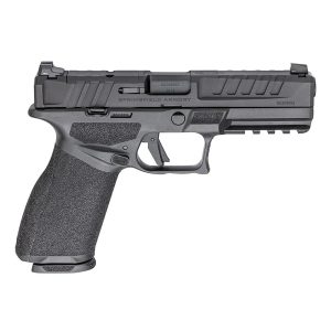 Black springfield armory handgun with textured grip and slide in a side profile view.