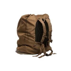 Brown tactical backpack with black interior and straps, suitable for firearms and ammo storage, available in Casey, Iowa.