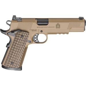 Tan springfield armory handgun with textured grip and black slide accents.