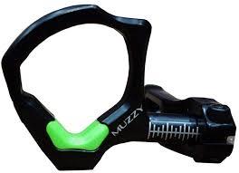 Black and green Muzzy firearm accessory against a white background.