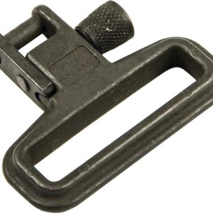 Black metal gun sling swivel with a textured knob, suitable for firearms accessories.