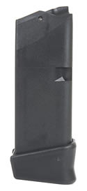 Black firearm magazine against a white background.