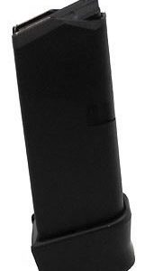 Black firearm magazine standing upright.