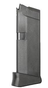 Black handgun magazine with a textured surface on a white background.