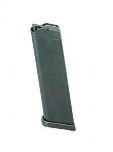 Black firearm magazine against a white background.