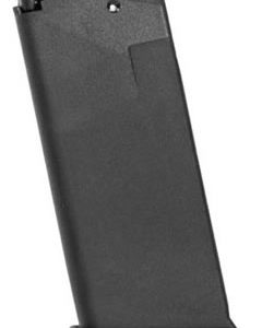Black firearm magazine isolated on a white background.