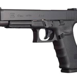 Black glock 41 gen 4 pistol shown in profile against a white background.