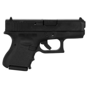 Black semi-automatic pistol with a textured grip and slide, commonly used for firearms and ammo in iowa.