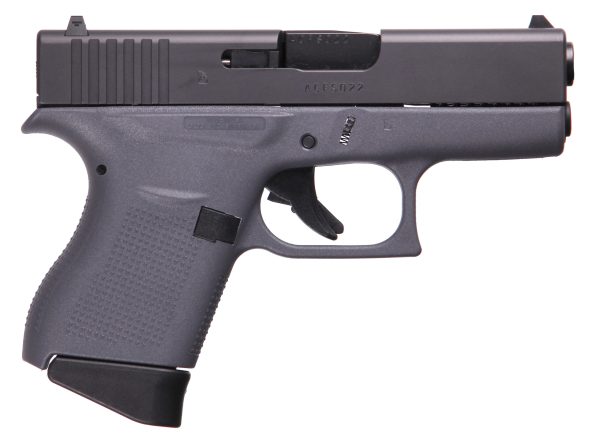 A black and gray semi-automatic pistol on a white background.