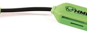 A green USB card reader with "HME" logo, featuring USB and micro-USB connectors.