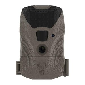 Alt text: Olive green and black camouflage game camera with a textured design, featuring a central lens and sensor, suitable for outdoor use.