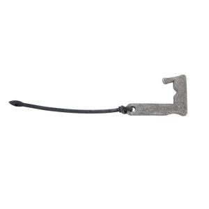 Iron tool with black rubber strap, isolated on white background.