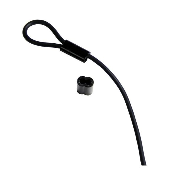 Black cable loop with a small black connector piece on a white background.