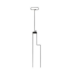 Black metal wire stake for outdoor use with a handle and multiple bends, designed for displaying signs or flags.