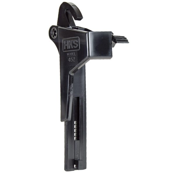Black hks speedloader model 452 for firearms and guns, used for quick ammo reloading.