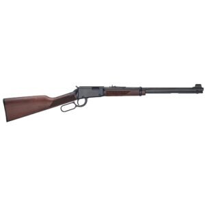 A lever-action rifle with a polished wooden stock and forearm, featuring a matte black barrel and receiver.