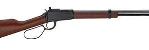 Lever-action rifle with a dark wooden stock and black metal barrel.