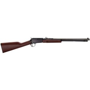 A dark brown wooden and black metal lever-action rifle on a white background.
