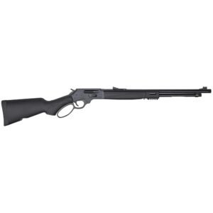 Black lever-action rifle on a white background.