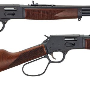 Two lever-action rifles with dark brown wooden stocks and black barrels.