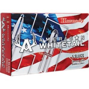 Box of hornady american whitetail 5 slugs ammo with american flag design.