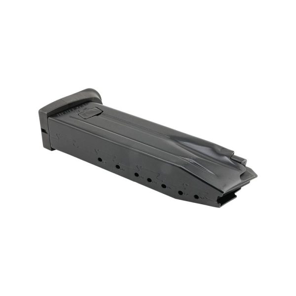 Black firearm magazine with visible round count indicator holes. Keywords: firearms, guns, ammo, bag, iowa, casey iowa.