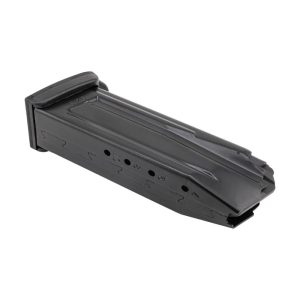 Black firearm magazine clip with bullet indicator holes, suitable for guns and ammo enthusiasts.