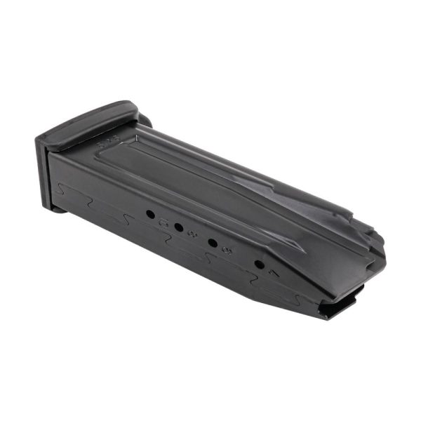 Black firearm magazine clip with bullet indicator holes, suitable for guns and ammo enthusiasts.