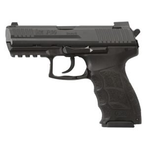 Black hk p30 9mm handgun with textured grip.