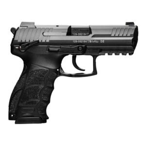 Black handgun with textured grip and a sleek, modern design suitable for firearms enthusiasts in casey, iowa.