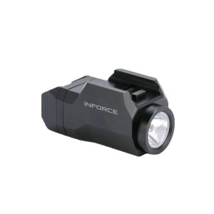 A black Inforce gun-mounted flashlight with a compact design and a visible white LED light.
