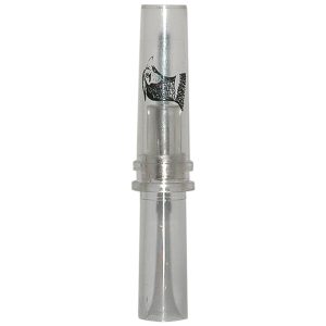 Clear plastic game call with a duck graphic in black.