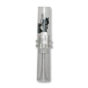 Clear acrylic duck call with black branding, featuring the shape of Iowa and "HAYDEL'S GAME CALLS INC." text on the barrel.