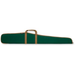 Green gun case with tan trim and handles, used for firearms storage; related to firearms, guns, and ammo in Casey, Iowa.