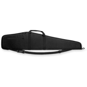 Black rifle bag with shoulder strap and zipper pocket, suitable for firearms and ammo storage. Ideal for gun enthusiasts in Casey, Iowa.