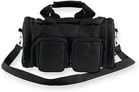 Black tactical firearms and ammo bag with multiple pockets and adjustable shoulder strap.