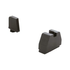 Black front and rear gun sights on a white background.