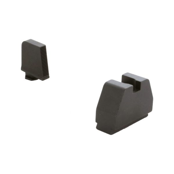 Black front and rear gun sights on a white background.